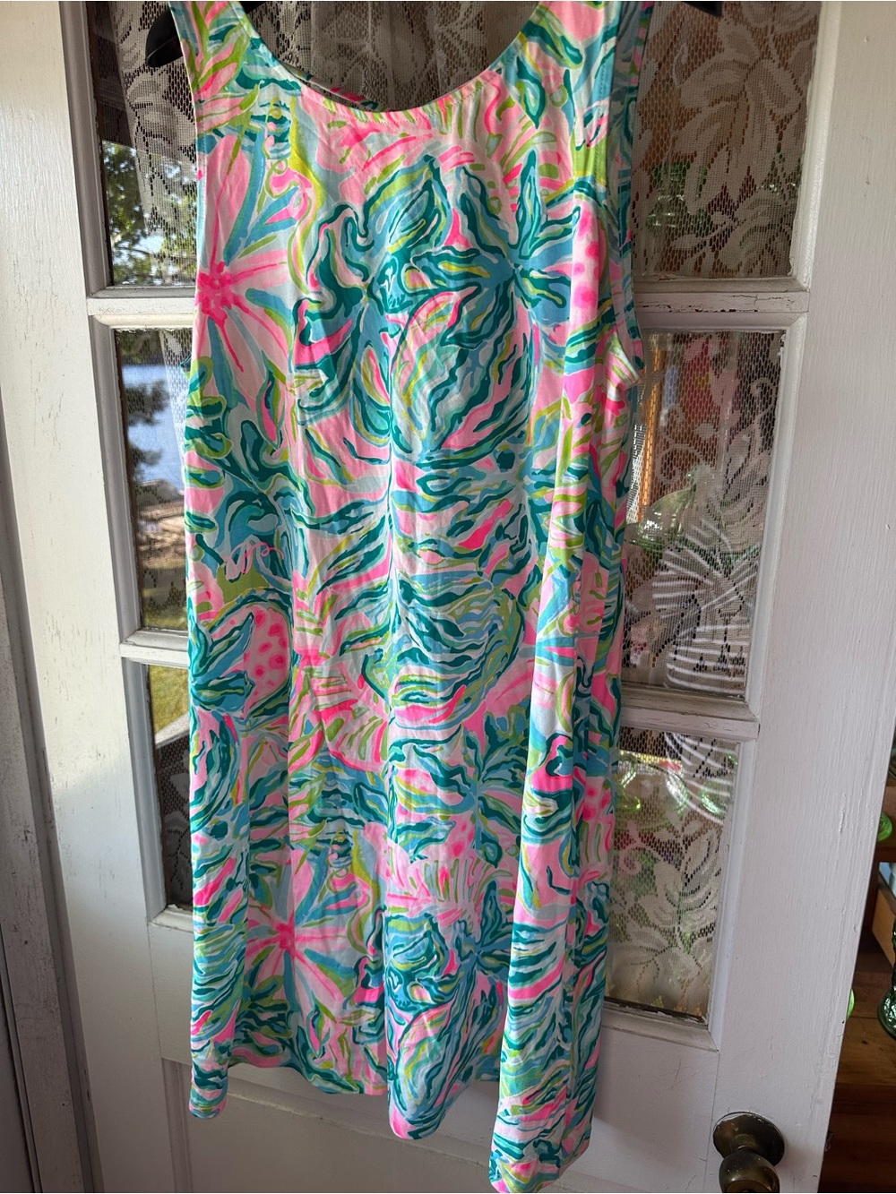 Pink & Aqua Tropical Print One-Piece Dress